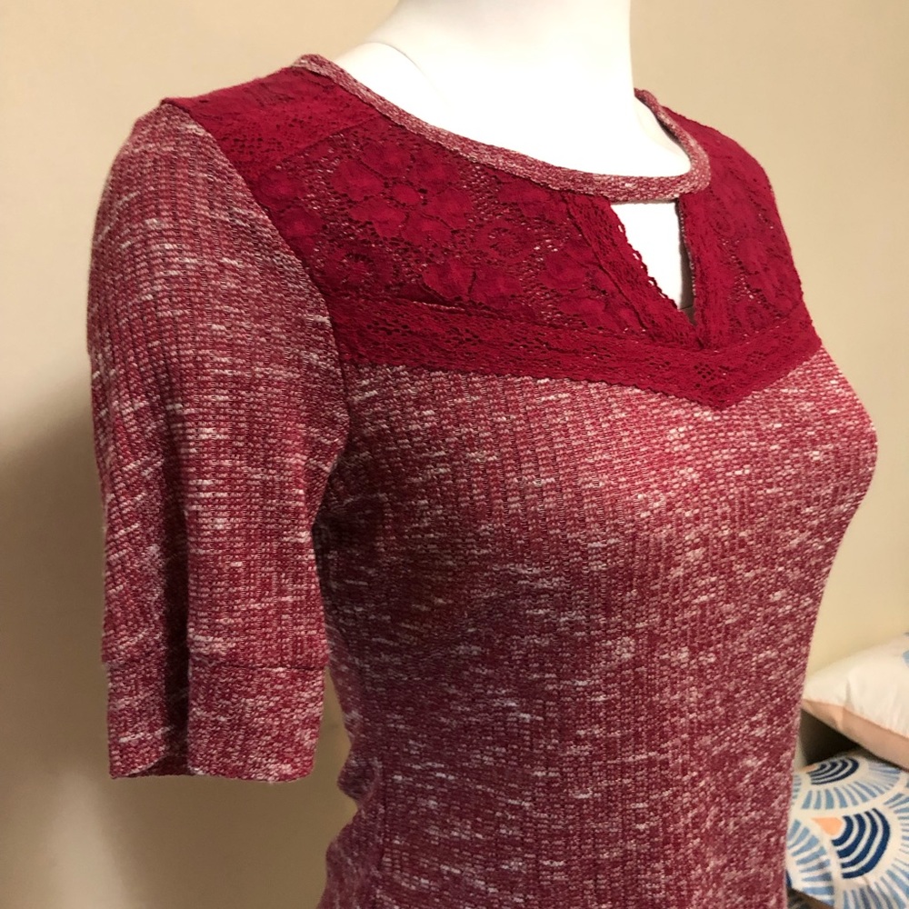 Red Boho Lace Detail Knit Top